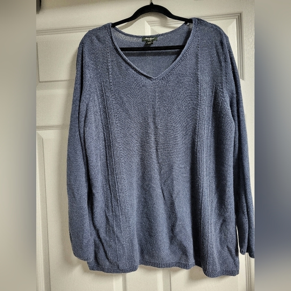 Eddie Bauer- Womens Cascadia Cozy Blue V-Neck Sweater- Size XXL
